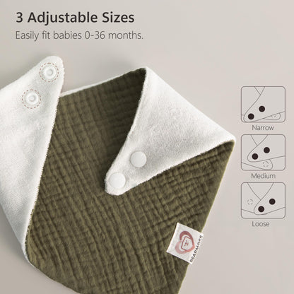 Bearmoss Muslin Baby Bibs 8 Pack Soft Bandana Bibs for Drooling & Teething, Absorbent Burp Cloths with Adjustable Snaps