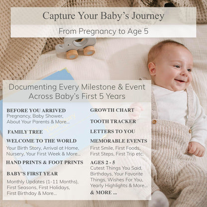 Baby Book Keepsake Boy or Girl Timeless Baby Memory Book First 5 Years for Baby Shower Gender Neutral Baby Scrapbook New Mom Gift Baby Journal from Birth to Age 5 Milestone Book Sage Green