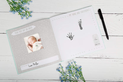 Kate & Milo Baby’s First Year Baby Memory Journal, Gender-Neutral Keepsake, Baby Milestone Memory Book and Photo Album, Perfect for Baby Showers, For New and Expecting Parents, Sky and Elephant