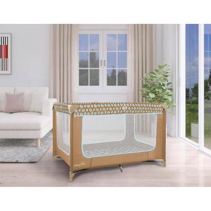 Dream On Me Zodiak Portable Playard in Coffee and Blue, Lightweight, Packable and Easy Setup Baby Playard, Breathable Mesh Sides and Soft Fabric - Comes with a Removable Padded Mat