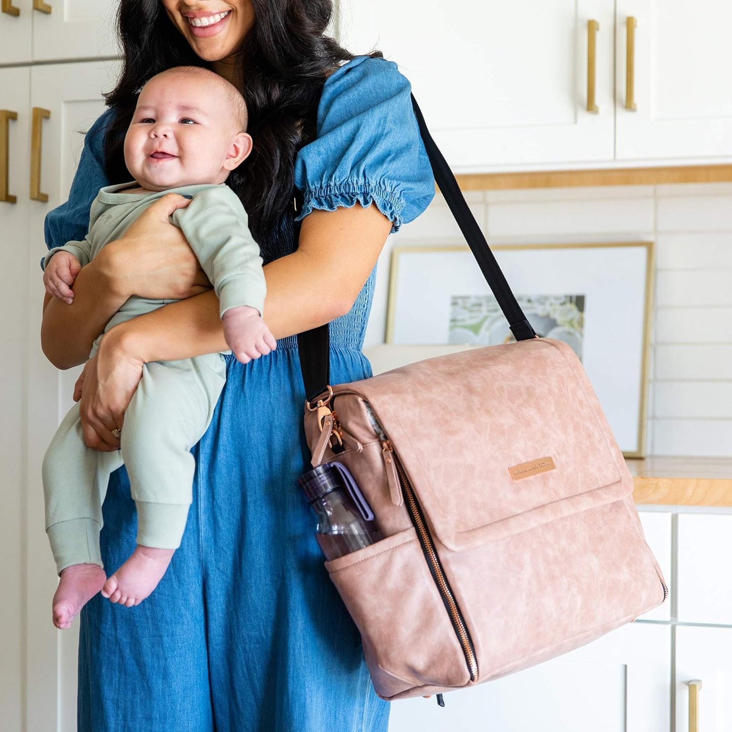 Petunia Pickle Bottom Boxy Backpack, Diaper Bag, Stylish Baby Bag, Spacious Backpack, On-The-Go Moms, Dusty Rose Leatherette