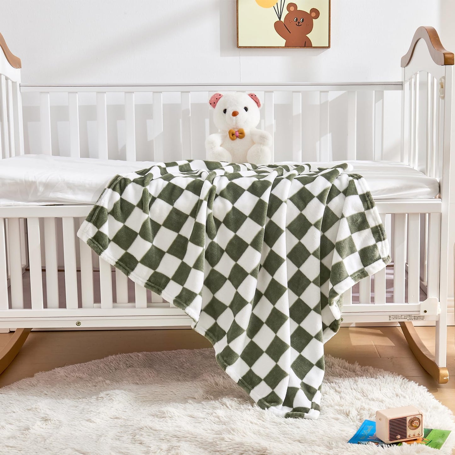 Yurhap Checkered Baby Blanket Fleece Baby Blankets for Boys, Ultra Soft Cozy Fluffy Infant Toddler Newborn Receiving Blankets for Crib Stroller, 30''x40'', Blue