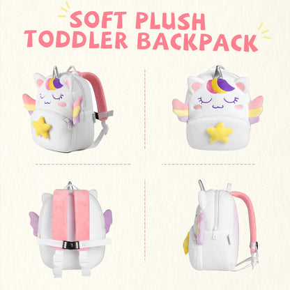 Kasqo Toddler Backpack for Boys and Girls, Kids Backpack Small Cute Animal Soft Plush Mini Backpack for 1-6 Years