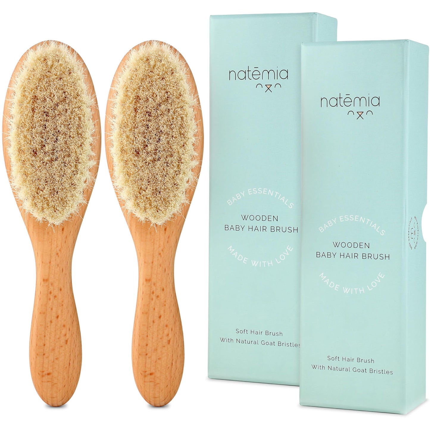Natemia Wooden Baby Hair Brush | Natural Soft Bristles for Newborns & Toddlers | Gentle Cradle Cap Care | Ideal Baby Registry Gift