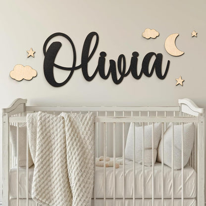 Personalized Wooden Name Sign for Nursery or Kids Room, Custom Baby Name Sign, Baby Shower Gift, Nursery Wall Decor, Includes Themed Wall Stickers