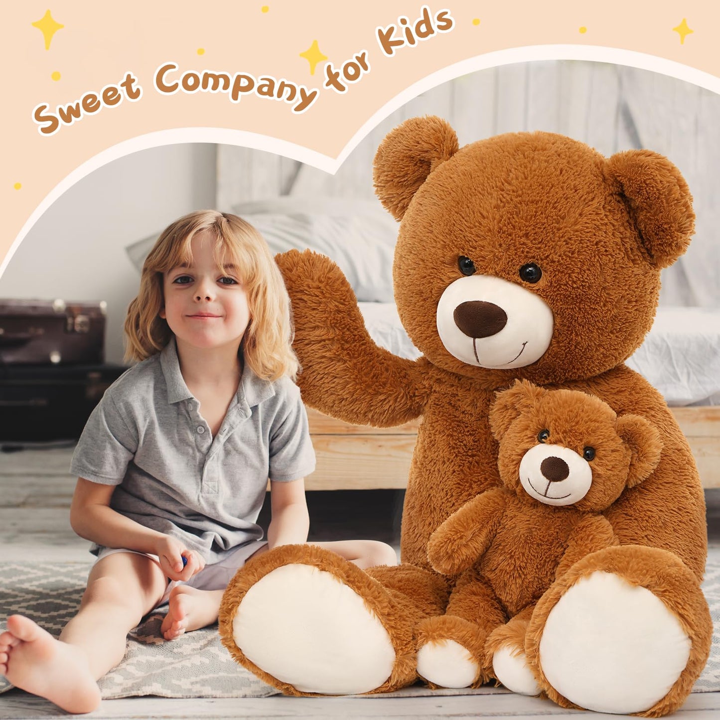 Muiteiur 49 inch Giant Teddy Bear Stuffed Animal, Big Bear Plush with Big Footprint, Great Gift for Party Decorations (Brown)