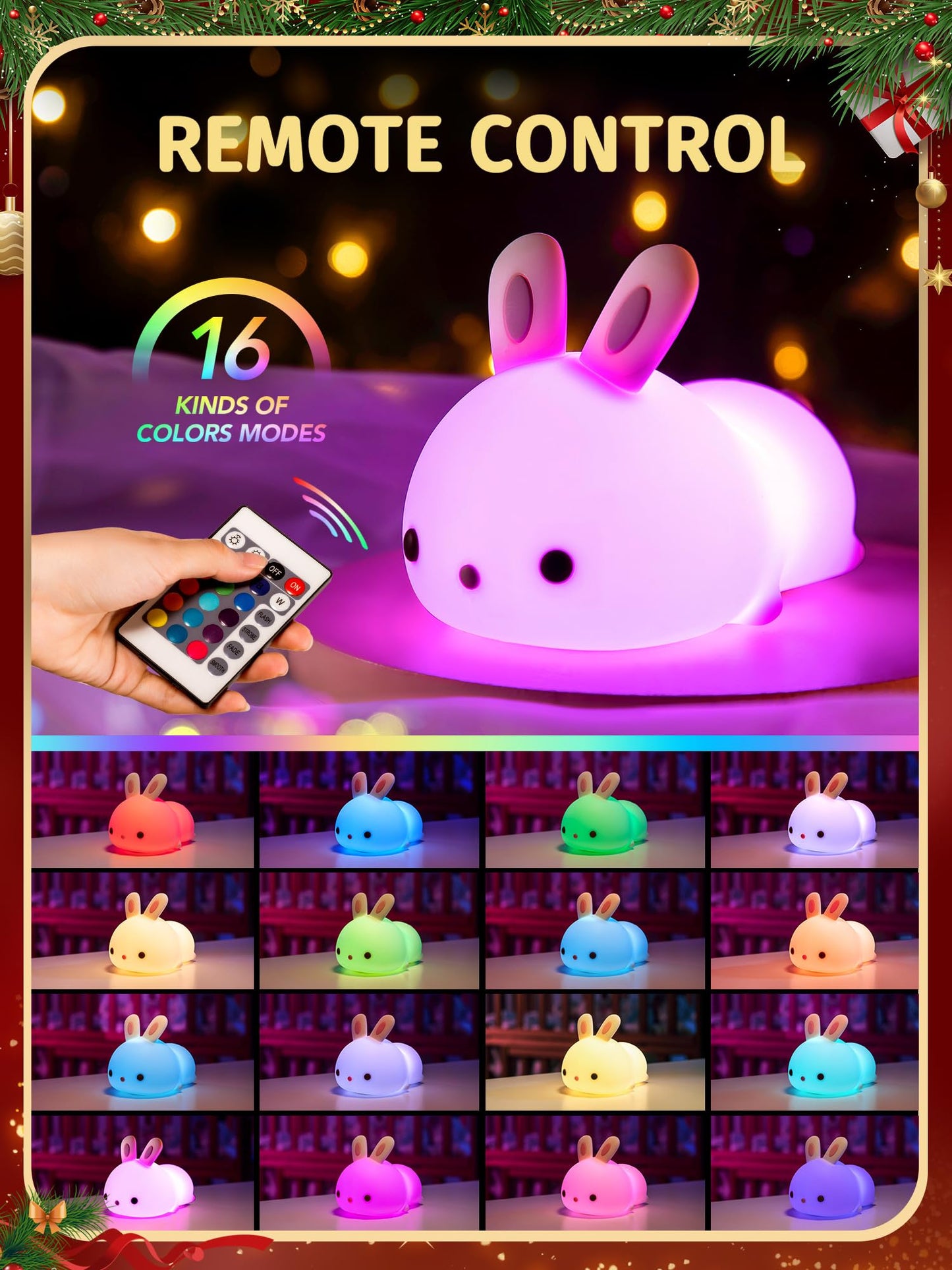 One Fire Night Light for Kids Bunny Cute Lamp, Kawaii 16 Colors Kids Night Light Baby Night Light Lamp, Rechargeable Toddler Night Light for Baby Nursery Night Light,Kids Lamp Nightlight for Kids Room