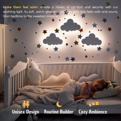 Cloud Lamp (Pack of 1) with Nursery Wall Decals - Baby Night Light - Cloud Nursery Decor - 3 Levels Dimmer - Rechargeable - Baby Room Decor - Nursery Lighting
