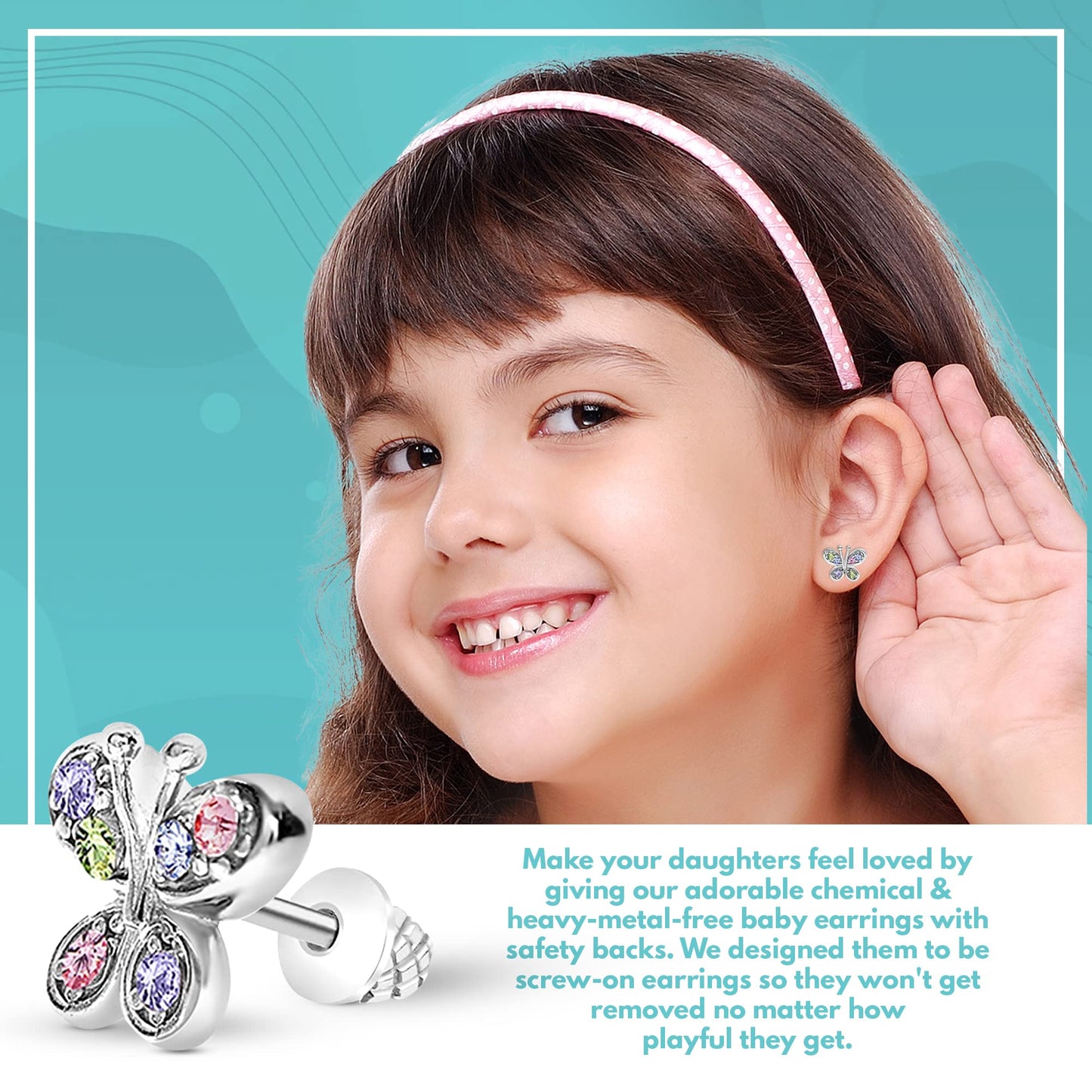 Crystal Butterfly Kids Baby Girl Earrings With Elements