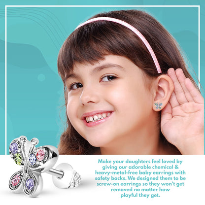 Crystal Butterfly Kids Baby Girl Earrings With Elements