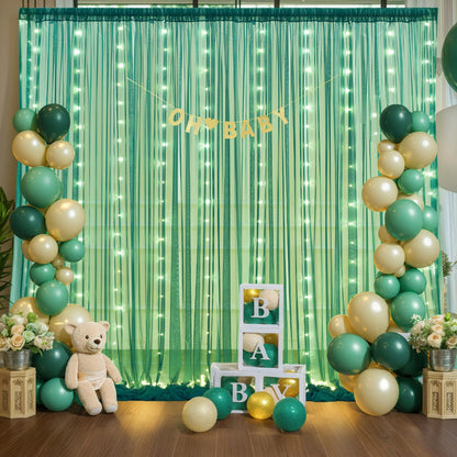 White Tulle Backdrop Curtain with Lights String for Parites 10×8ft Sheer Backdrop Curtains White Curtain Backdrop for Wedding Baby Shower Birthday Party Photo Shoot Decorations(2 Panels 10ft×8ft)