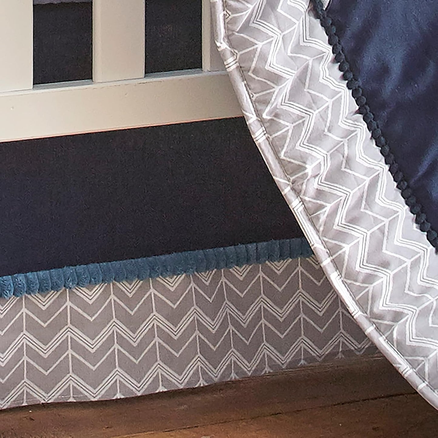 Levtex Baby - Trail Mix Crib Bed Set - Baby Nursery Set - Grey, Navy, White and Blue - Bear Mountains - 4 Piece Set Includes Quilt, Fitted Sheet, Wall Decal & Skirt/Dust Ruffle