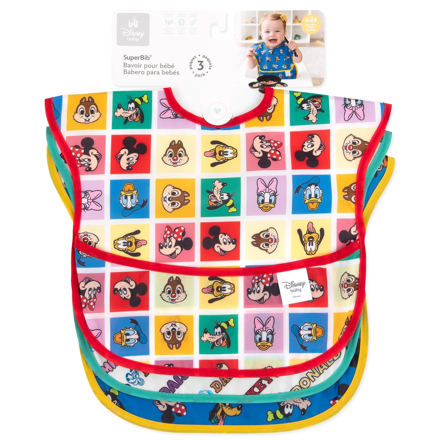 Bumkins Disney Bibs for Girl or Boy, SuperBib Baby and Toddler 6-24 Months, Essential Must Have for Eating, Feeding, Baby Led Weaning, Mess Saving Waterproof Soft Fabric, 3-pk Pooh Bear and Friends