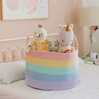 OrganiHaus Large Blanket Basket for Living Room 20x13, Rainbow Rope Basket for Classroom Organization, Toy Storage Basket, Woven Kids Laundry Basket, Baby Toy Box, Cute Storage Basket, Nursery Hamper