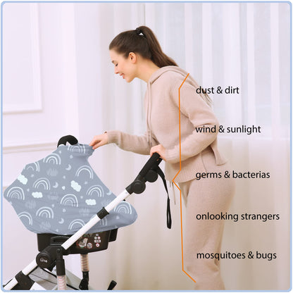 Car Seat Covers Canopy Cover - Multi-use Cover Carseat Canopy, Breathable Breastfeeding Cover, Car Seat Covers for Bbies, Boys & Girls Shower Gifts (Dark Blue Dinosaur)
