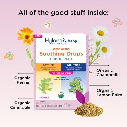 Hyland's Baby Organic Daytime and Nighttime Soothing Drops Combo Pack, Drops for Oral Discomfort, 2 oz.