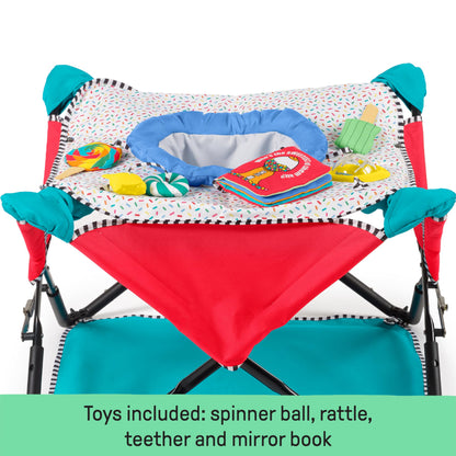 Bright Starts Pop 'N Jump Portable Activity Jumper, Indoor/Outdoor Use, Owl Forest with 4 Sensory Toys, Ages 6-12 Months