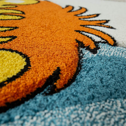 Kids Rug with Cute Animals on a Hot Air Balloon Ride in Pastel, Size: 2'8" x 4'11"