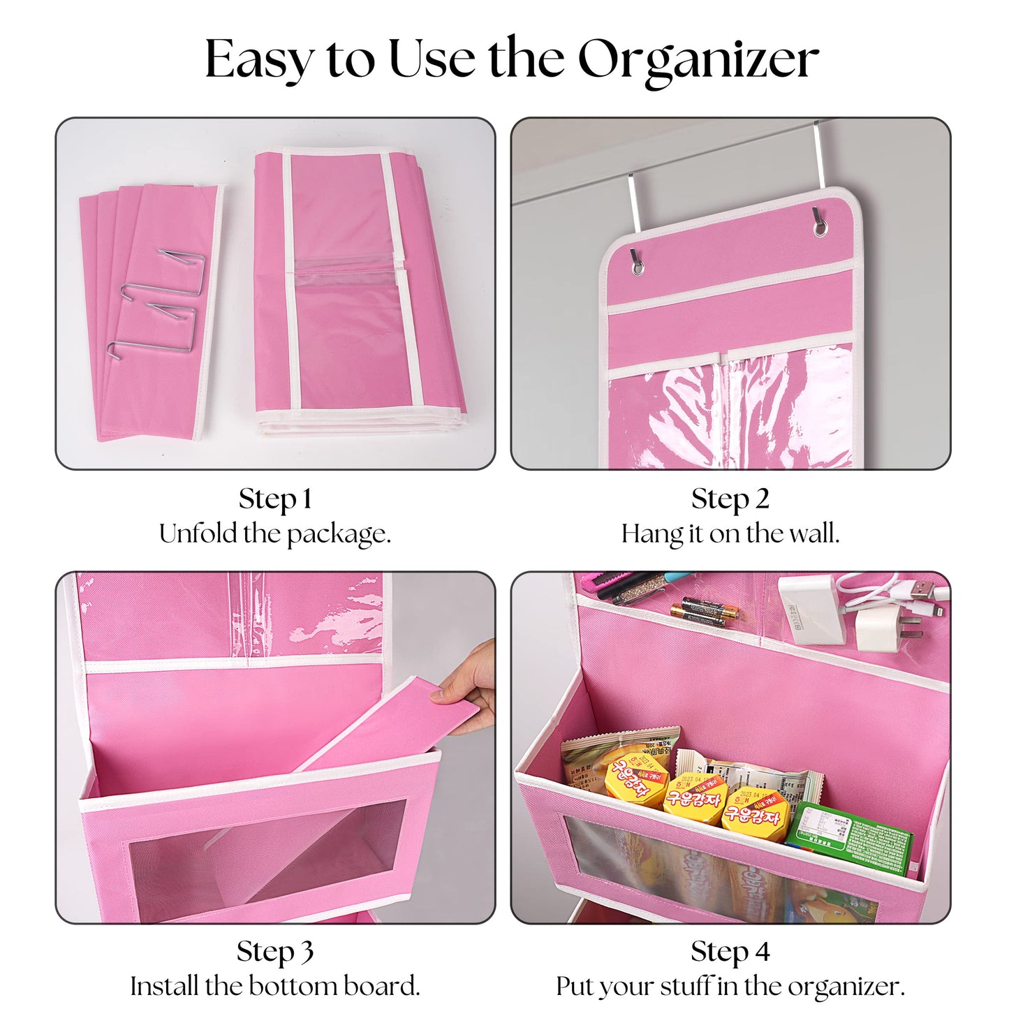 Over Door Organizer with 4 Large Capacity Pockets, Hanging Organizer Storage for Closet Bathroom Nursery Bedroom Dorm, Toys Cosmetics Sundries and Baby Essentials, Gray
