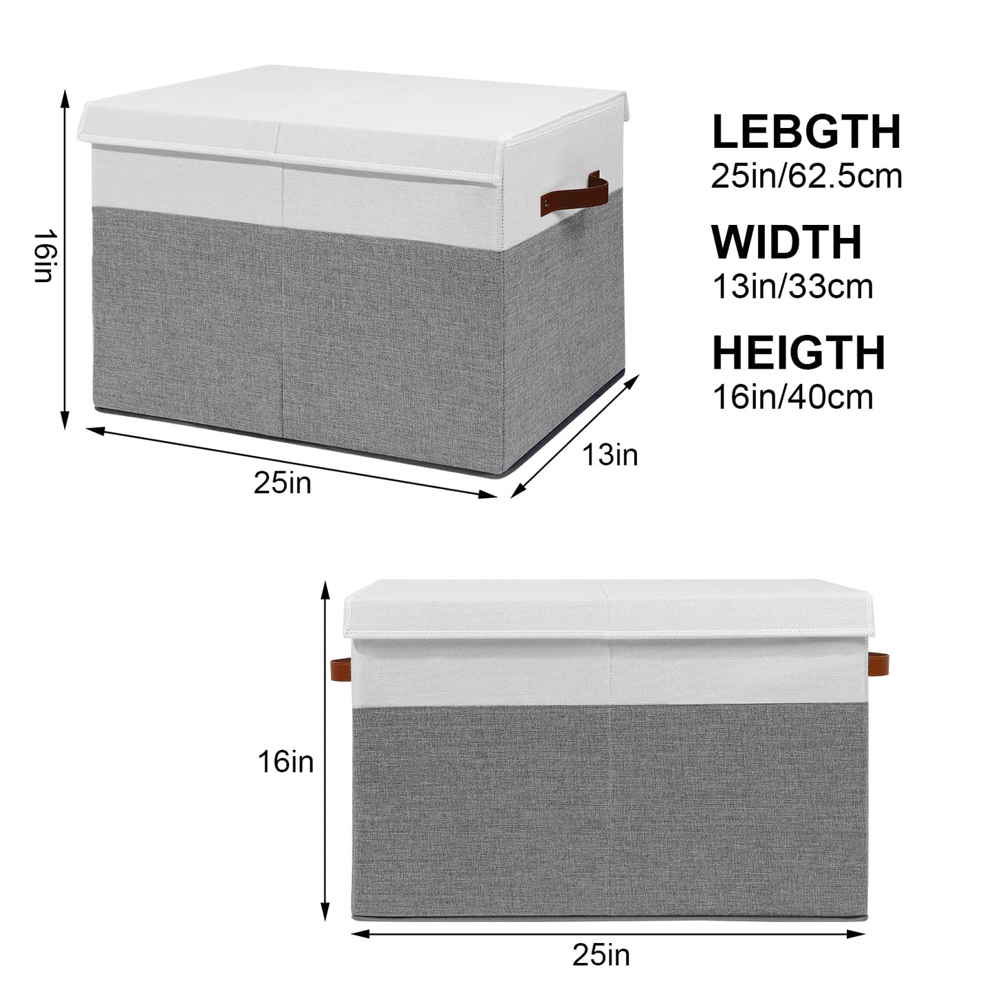 Large Toy Storage Box with Lid, Sturdy Toys Storage Chest Bin Organizer Basket with Dividers for Kids, Boys, Girls, Nursery, Closet, Bedroom, Playroom 25"x13" x16" (Beige and White)