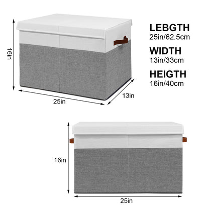 Large Toy Storage Box with Lid, Sturdy Toys Storage Chest Bin Organizer Basket with Dividers for Kids, Boys, Girls, Nursery, Closet, Bedroom, Playroom 25"x13" x16" (Beige and White)