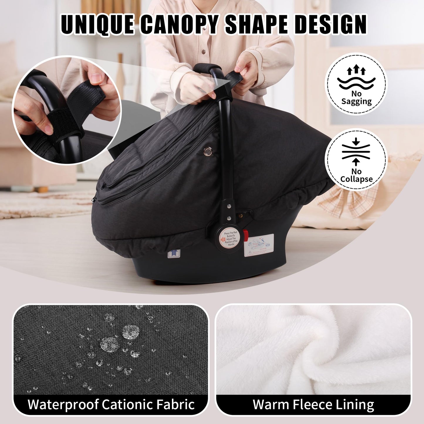 Rquite Car Seat Cover Baby, Carseat Covers Boy Girl, 2 Layers Window -Breathable Mesh & Wind/Sun Shade, Infant Car Seat Canopy Baby Carrier/Stroller Cover, Fit Spring, Fall, Winter, Cold Weather