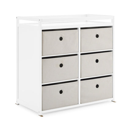 Delta Children Hayes Changing Table and Dresser for Bedroom with 6 Fabric Drawers, Charcoal Grey/Flax