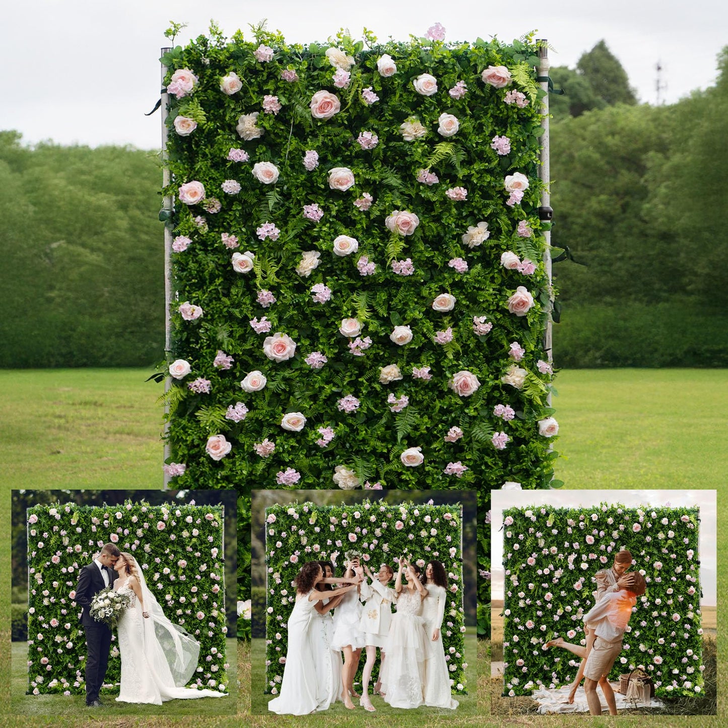 Artificial Luxury‌ Flower Wall Panels, Gorgeous 3D Silk Floral Backdrop for Wedding, Baby Show, Party and Home Decor, Quick Assembly/Storage, Eco ＆ Pet Friendly, 2 pcs, Each Panel 2*8 ft.