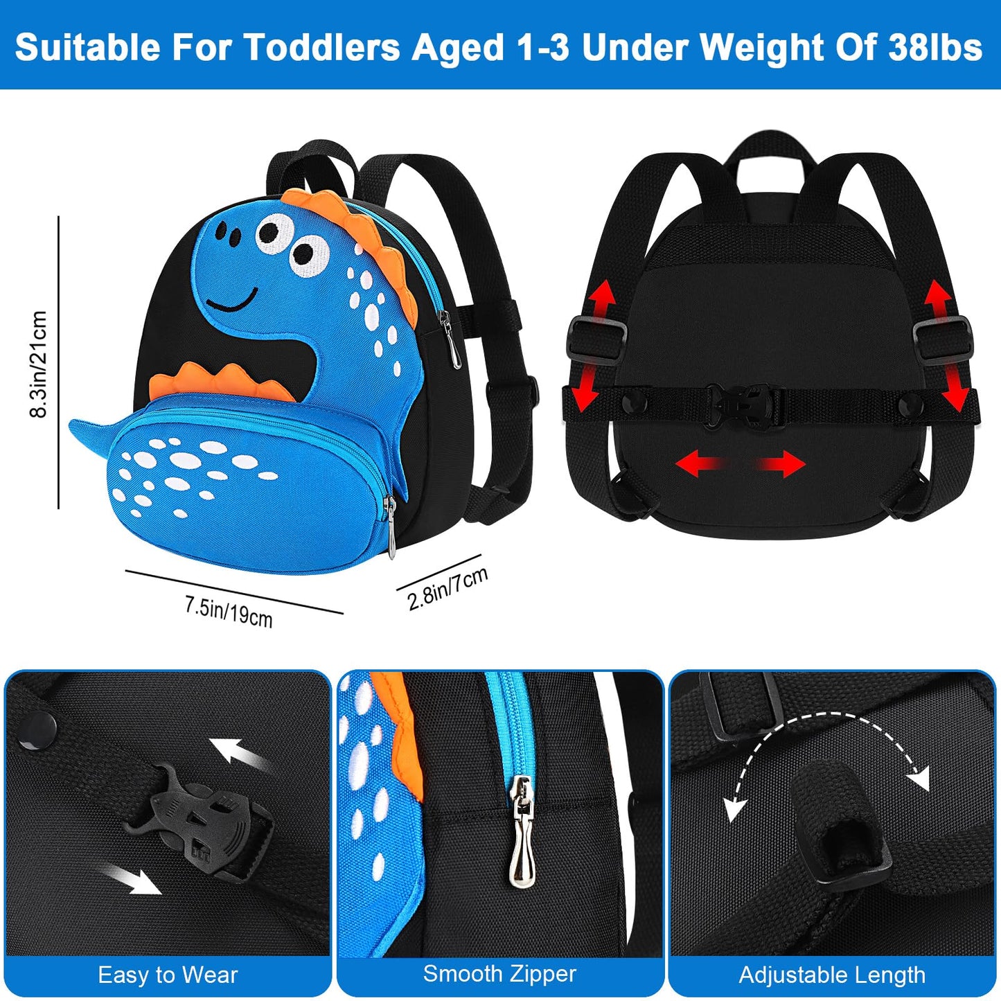 Accmor Toddler Harness Backpack Leash, Cute Dinosaur Backpacks with Anti Lost Wrist Link, Cute Mini Child Backpack Wristband Tether Strap and Protection Leashes for Boys Girls Aged 1-3 Years