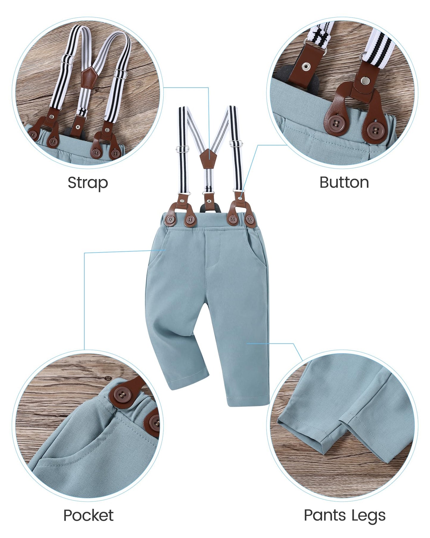 YALLET Baby Boy Clothes Suit Newborn Infant Gentleman Outfits, Formal Dress Shirt+Bowtie+Suspender Shorts Wedding Party Set