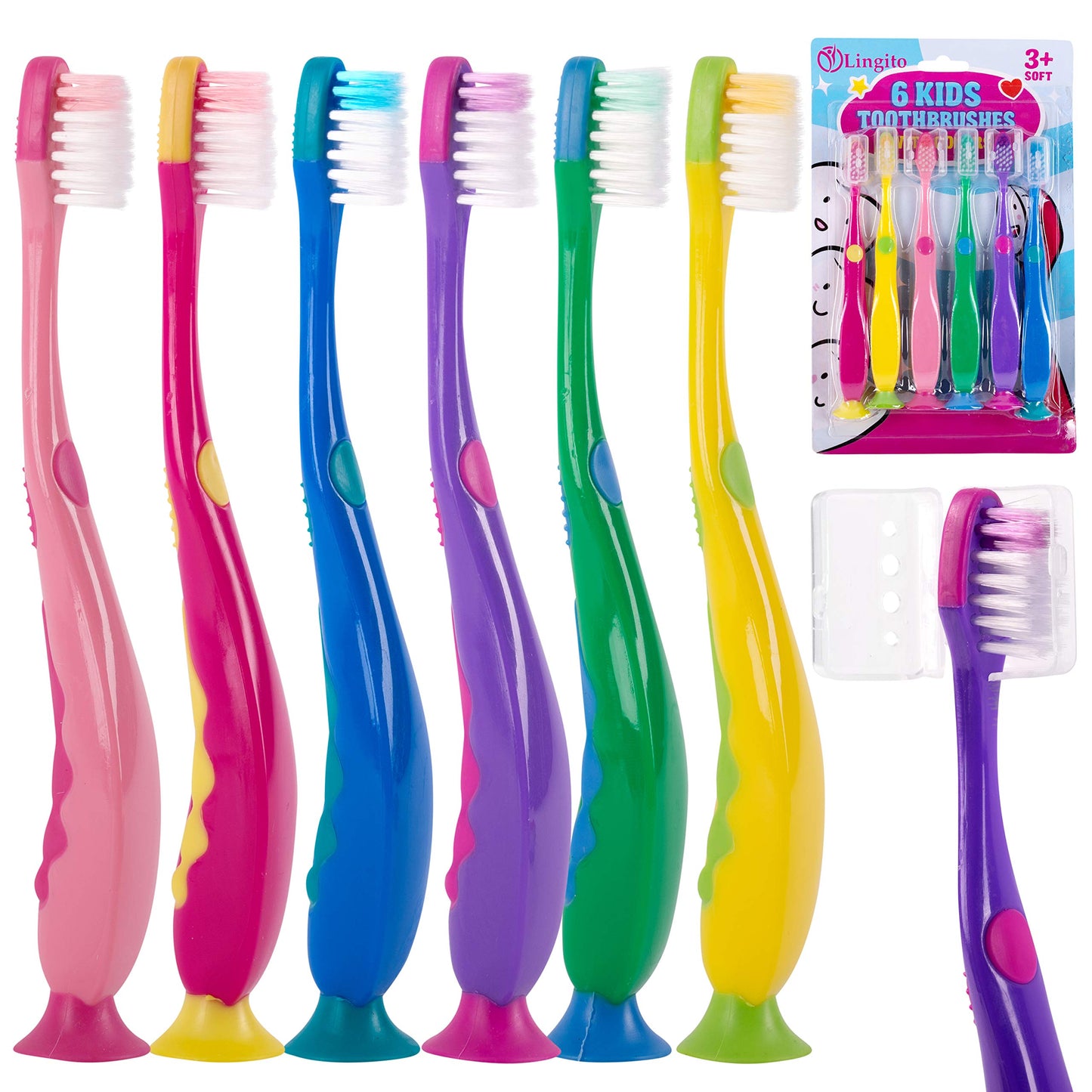 Kids' Soft Toddler Toothbrush, Gentle Bristles for Home, School, Camp, Sleepovers - Folding Handles for Tiny Hands (3 Pack)