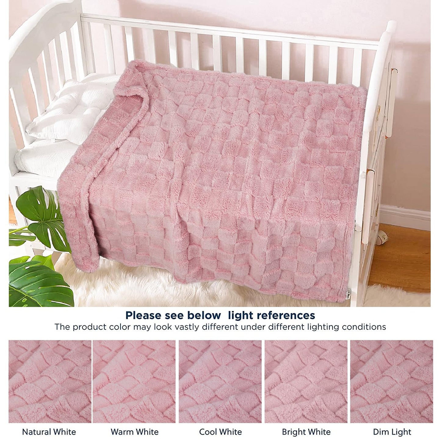 HOMRITAR 3D Gingham Fleece Baby Blanket for Girls Boys Chessboard Grid Warmer Comfort Reversible Shaggy Cozy Decor for Home Bed Blanket for Toddlers 30 x 40 Inches Cream