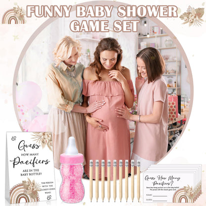 Roowest 512 Pcs Baby Shower Games Guess How Many Pacifiers Sign 100 Small Guessing Games 10 HB Pencils 750ml Milk Bottle 400 Acrylic Pacifiers Decoration for Guest Gender Reveal(Pink,Bear)
