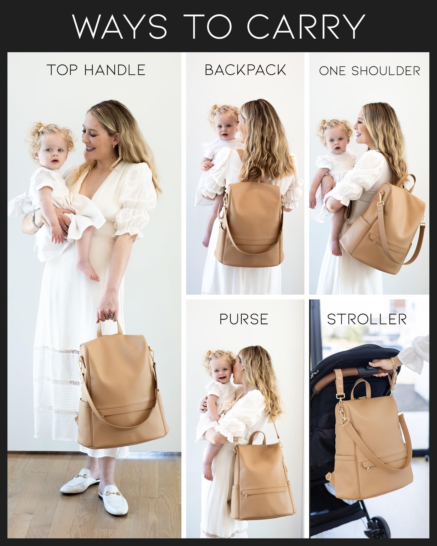 Leather Diaper Bag Backpack with USB Charging port, Changing Pad, Stroller Straps, and Bottle Holder (Brown Olivia)