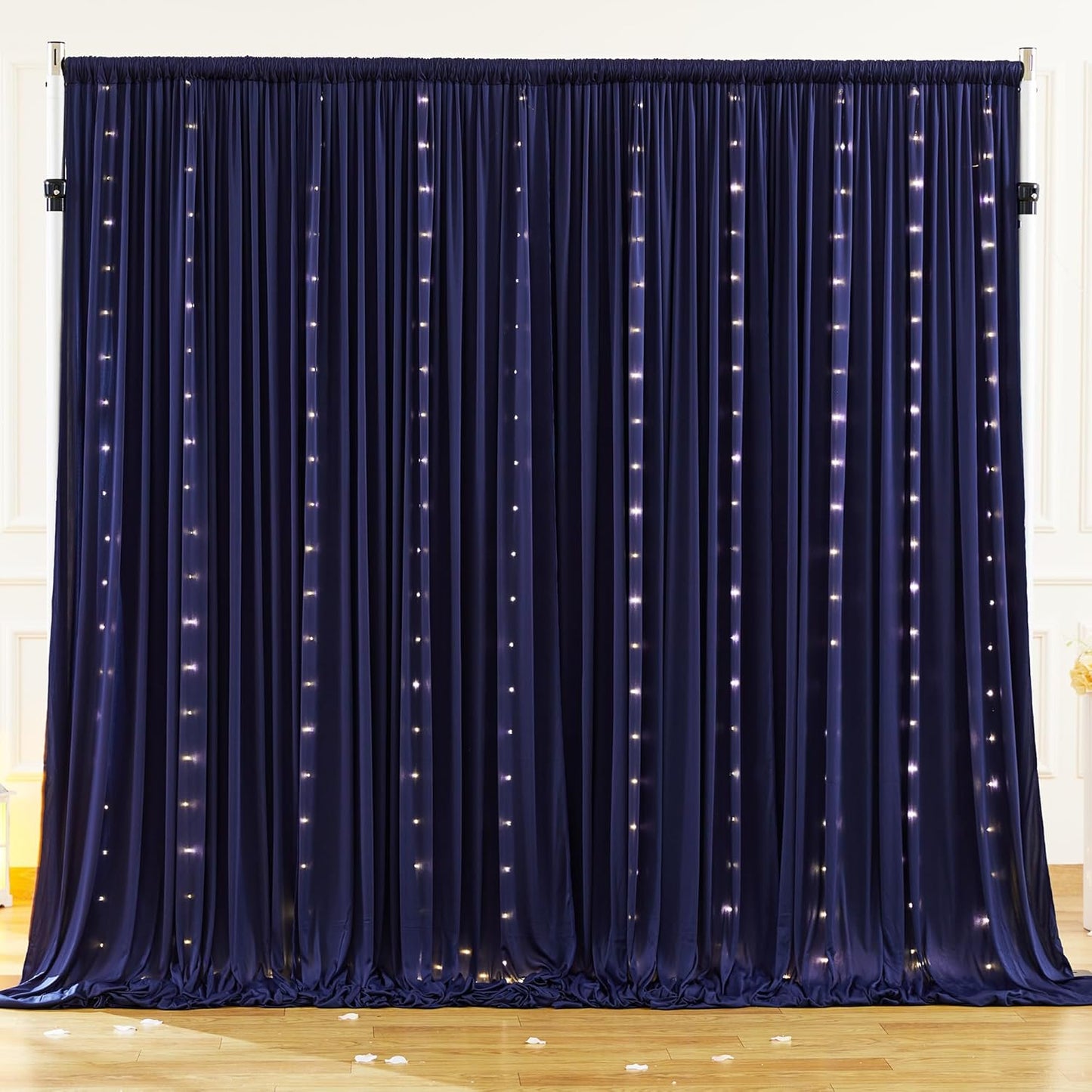 10x10ft Pink Backdrop Curtain with Lights String for Parties Wedding Wrinkle Free Soft Curtains Photo Backdrop Drapes for Girls Birthday Baby Shower Background Decorations 5x10ft, 2 Panels