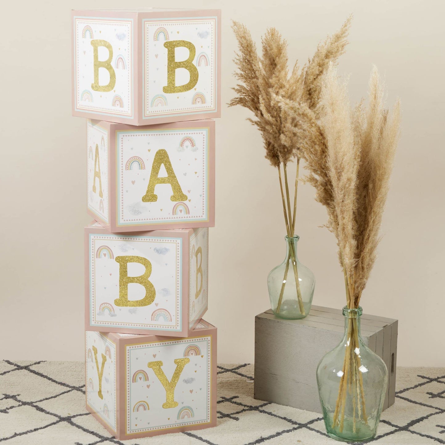 Kate Aspen Woodland Baby Shower Boxes with Letters for Baby Shower Gender Reveal Decorations Photo Prop & Forest Animal Nursery Decor (Set of 4 Blocks Spells Baby)