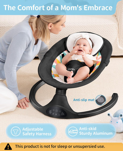 LAREX Baby Swings Electric Baby Swing Bluetooth Infant Swing Portable Rocker with 5 Speeds, 1 Seat Position, Remote Control, Grey