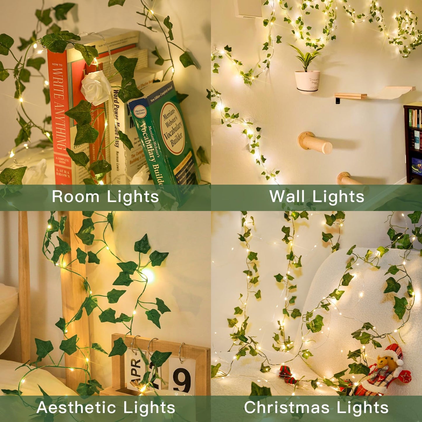 suddus Vine with Fairy Lights Battery Operated, 33ft 100 LED Ivy String Lights with Remote, Leaf Lights for Bedroom, Room, Wall, Garden, Party, Wedding Decor (Warm White)