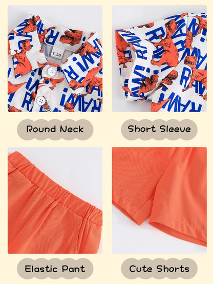 SUREPOCH Baby Boy Clothes Toddler Summer Outfits Short-sleeved Shirt Elastic Pants Two-piece Set Cute Baby Boy Outfits
