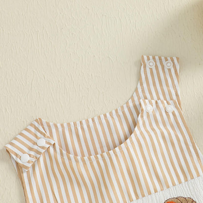 Baby Girl Pumpkin Embroidery Jumpsuit Halloween Sleeveless Round Neck Plaid Tank Romper