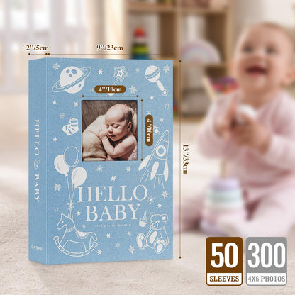 Lanpn Baby Photo Album 4x6 300 Pockets, Linen Newborn Bebe Ultrasound Photo Album with Memo Writing Area, Cover Photo Book, Picture Album for kids, Baby Girl Boy Memory Book Keepsake Colorful