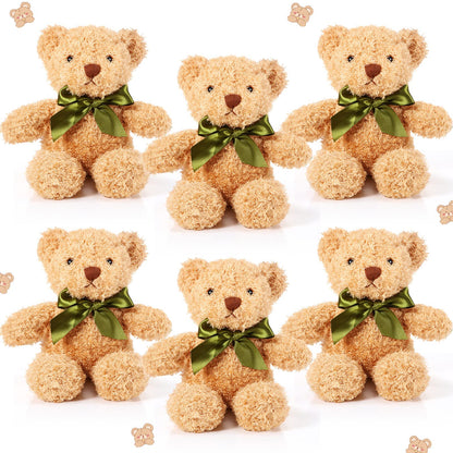 HyDren 6 Pcs Bear Stuffed Animal Plush Toys Soft Plush Dolls Bear Sleeping and Playing Toys for Baby Shower Decoration Boy(Fuzzy Style,Brown)