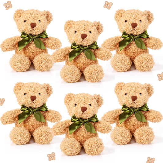 HyDren 6 Pcs Bear Stuffed Animal Plush Toys Soft Plush Dolls Bear Sleeping and Playing Toys for Baby Shower Decoration Boy(Fuzzy Style,Brown)