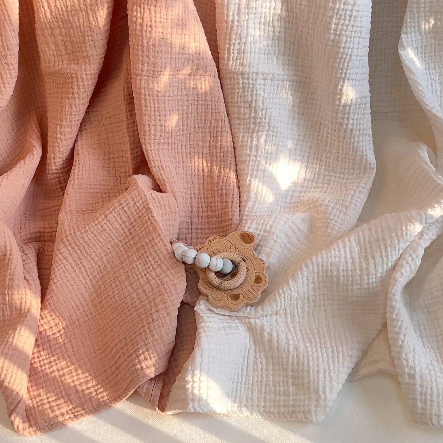 Swaddle Baby Blanket: Waffle Blanket with Satin Strim - Soft Breathable Toddler Blanket for Nursing Cover - Cotton Crib Blanket for Naptime（Cream）