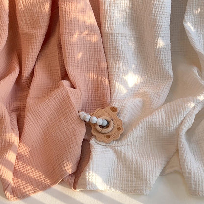 Swaddle Baby Blanket: Waffle Blanket with Satin Strim - Soft Breathable Toddler Blanket for Nursing Cover - Cotton Crib Blanket for Naptime（Cream）