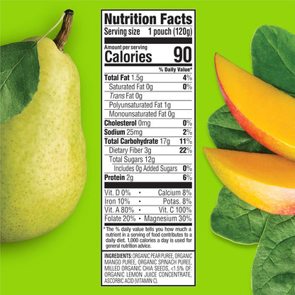 Happy Tot Organics Stage 4 Baby Food Pouches, Gluten Free, Vegan Snack, SuperFoods Fruit & Veggie Puree, Pears, Mango, Spinach & Chia, 4.22 Ounce (Pack of 1)