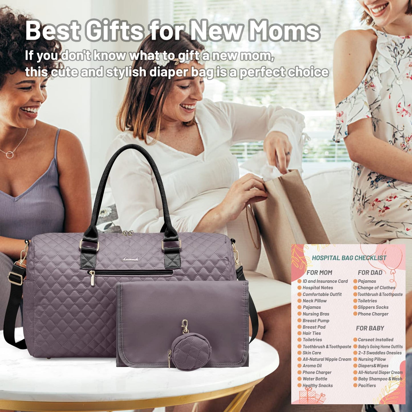 LOVEVOOK Diaper Bag Tote with Pacifier Case and Changing Pad, Large Capacity Mommy Bag for Hospital and Weekender Travel, Functional Baby Bag Newborn Baby Essential, Black