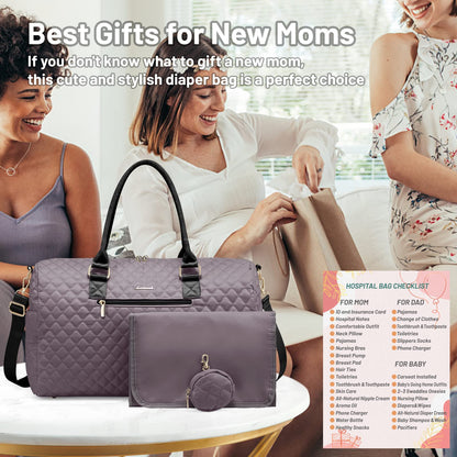 LOVEVOOK Diaper Bag Tote with Pacifier Case and Changing Pad, Large Capacity Mommy Bag for Hospital and Weekender Travel, Functional Baby Bag Newborn Baby Essential, Black