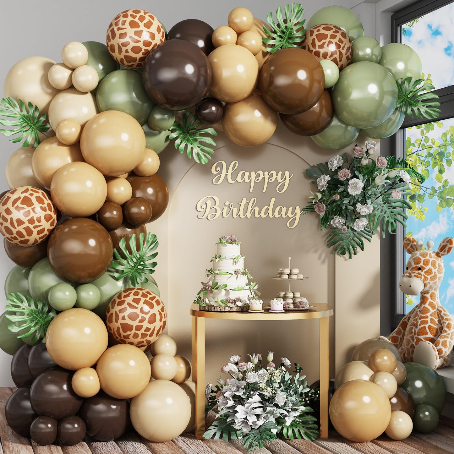 Dusty Blue Sage Green Balloon Arch Kit Slate Fog Blue Pastel Green White Sand Beige Gold Balloons Garland for Jungle Safari Birthday Baby Shower Wedding Party Decorations