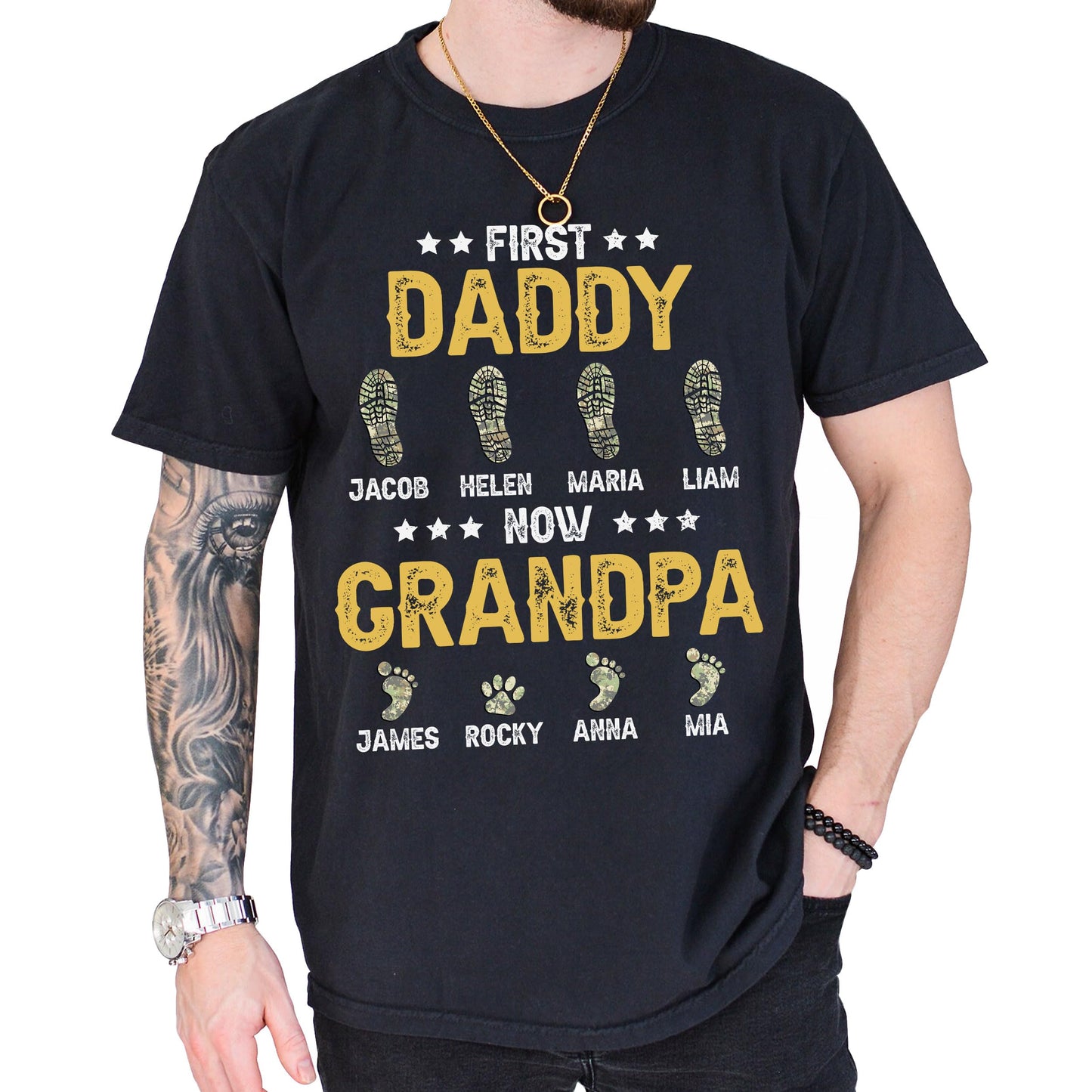 Personalized Fathers Day Shirts for Dad, Grandpa Shirt with Grandkids Names, Gifts for Dad Hunting Fishing